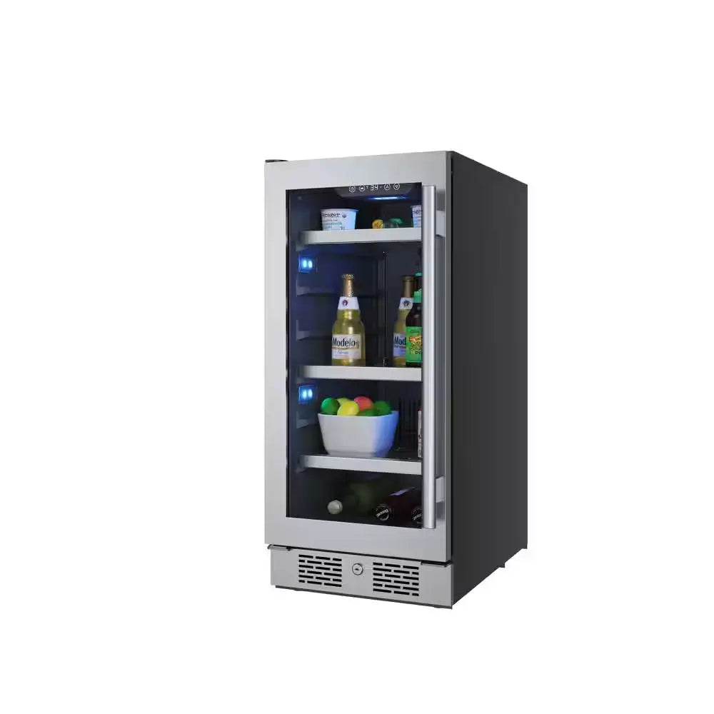 15 In. Single Zone 86-Cans Built-In or Freestanding Beverage Cooler in Black Stainless Steel | Fridge.com