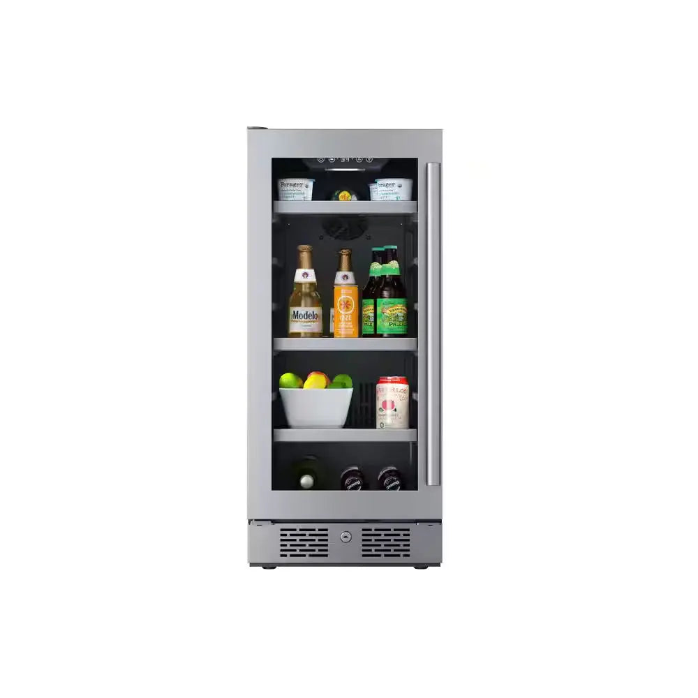 15 In. Single Zone 86-Cans Built-In or Freestanding Beverage Cooler in Black Stainless Steel | Fridge.com