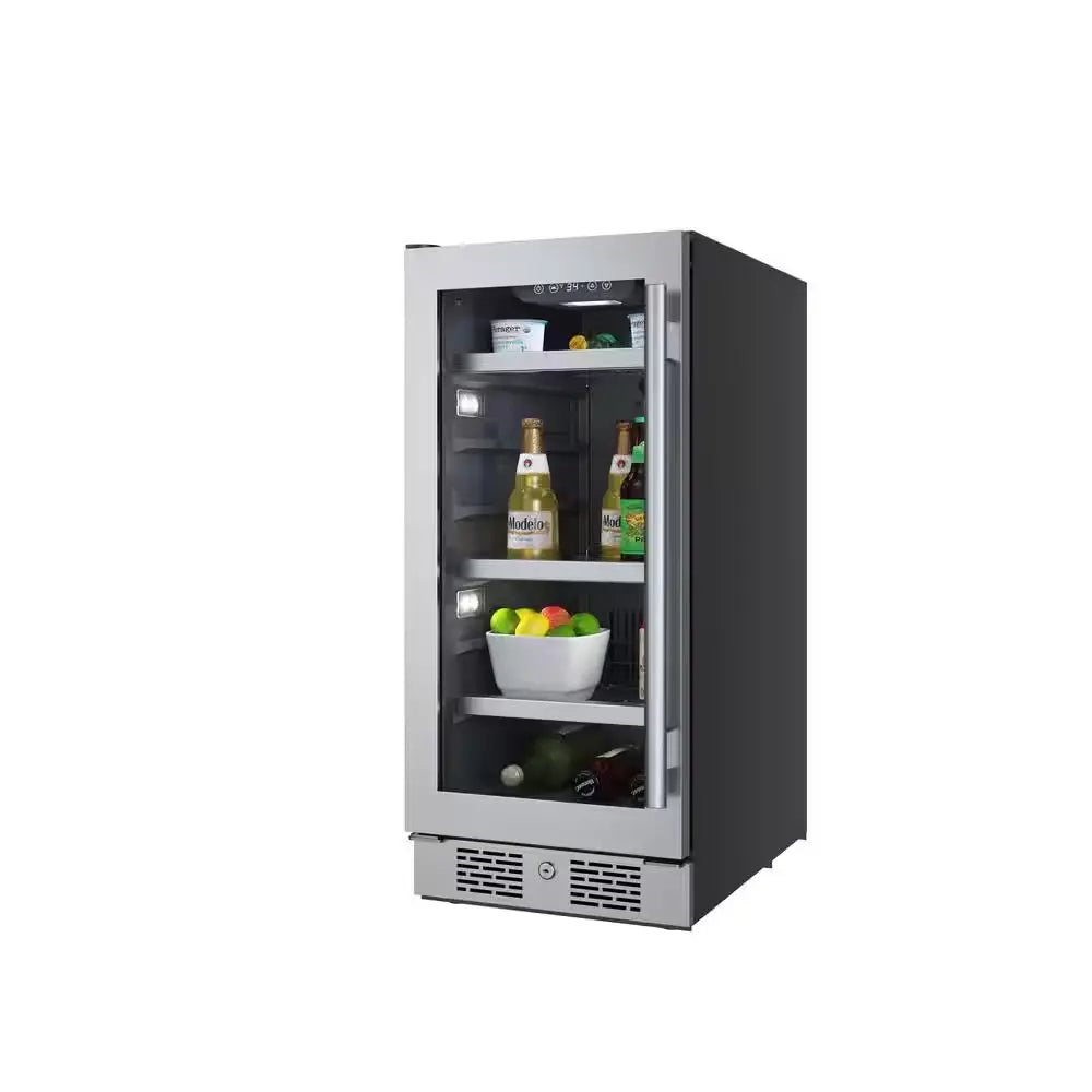 15 In. Single Zone 86-Cans Built-In or Freestanding Beverage Cooler in Black Stainless Steel | Fridge.com