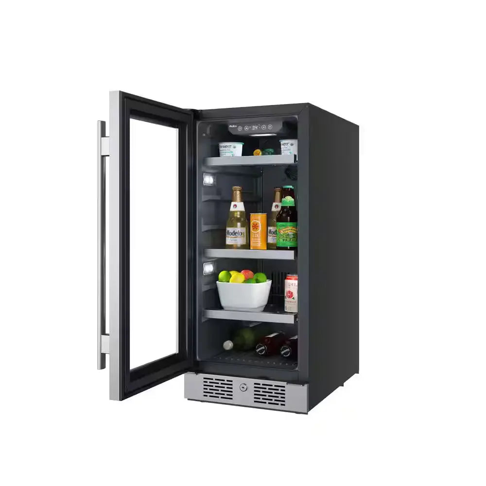 15 In. Single Zone 86-Cans Built-In or Freestanding Beverage Cooler in Black Stainless Steel | Fridge.com