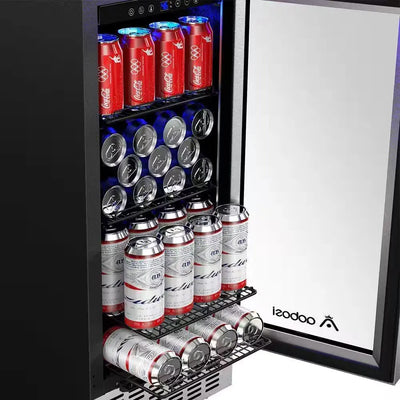 15 In. Single Zone 94-Cans 12 Oz. Beverage Cooler in Stainless Steel with Safety Locks | Fridge.com