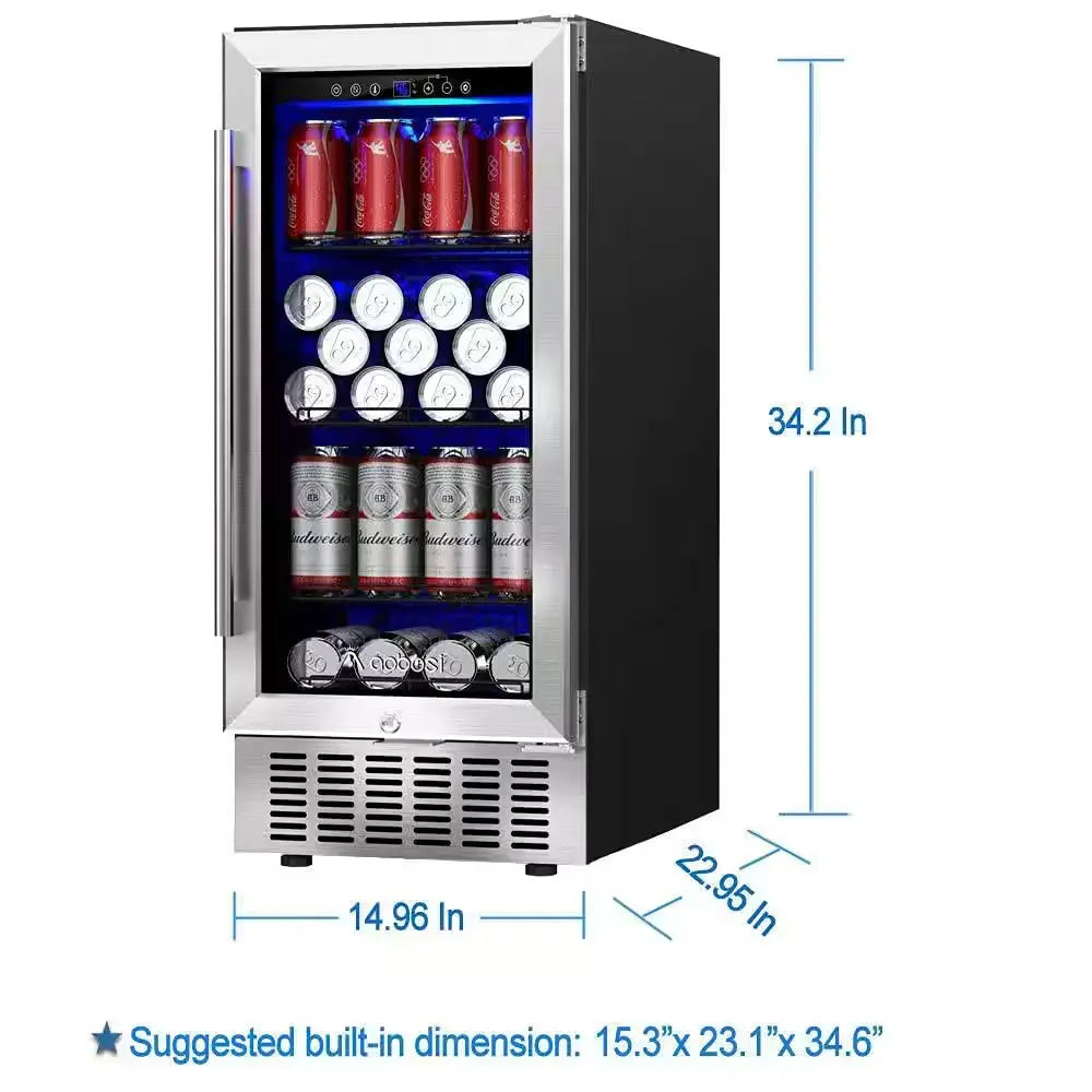 15 In. Single Zone 94-Cans 12 Oz. Beverage Cooler in Stainless Steel with Safety Locks | Fridge.com