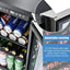 15 Inch Mini Beverage Cooler with 120 Cans Capacity for Soda, Water, Beer or Wine. Quiet Operation, Compressor Cooling System, Energy Saving, Adjustable Shelves, Blue Interior Light | Fridge.com