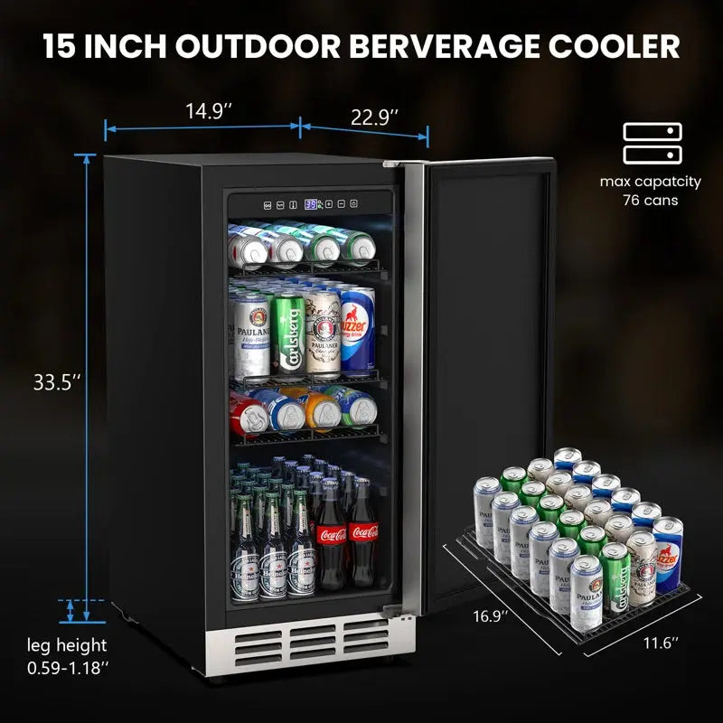 15 Inch Outdoor Beverage Fridge, Weather Proof Stainless Steel Beverage Cooler under Counter Beer | Fridge.com