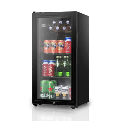 15.75 In. Single Zone Beverage and Wine Cooler in Black with Double Glass Door and Adjustable Shelving | Fridge.com