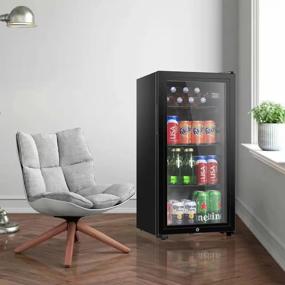 15.75 In. Single Zone Beverage and Wine Cooler in Black with Double Glass Door and Adjustable Shelving | Fridge.com