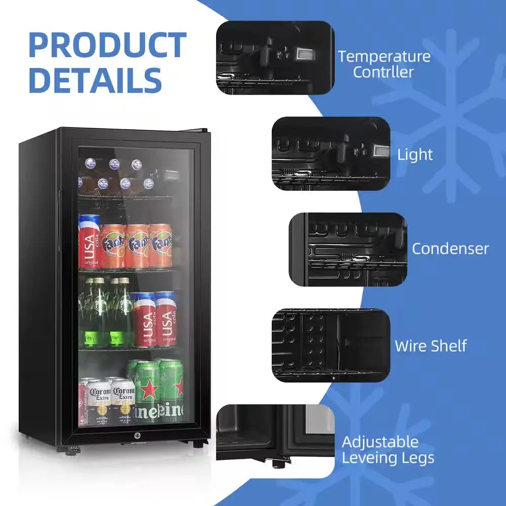 15.75 In. Single Zone Beverage and Wine Cooler in Black with Double Glass Door and Adjustable Shelving | Fridge.com