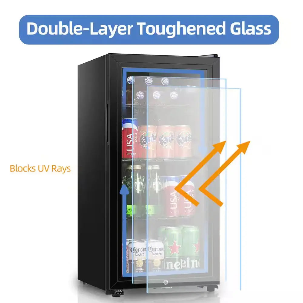 15.75 In. Single Zone Beverage and Wine Cooler in Black with Double Glass Door and Adjustable Shelving | Fridge.com