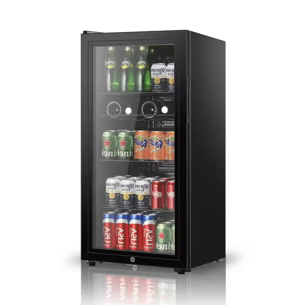 15.75 In. Single Zone Beverage and Wine Cooler in Black with Double Glass Door and Adjustable Shelving | Fridge.com