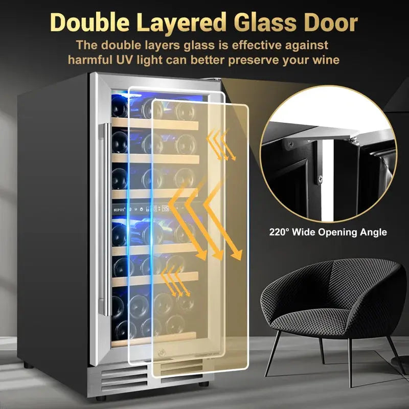 15" 30 Bottle Dual Zone Built-In and Freestanding Wine Refrigerator Classic Series with Two Handle | Fridge.com