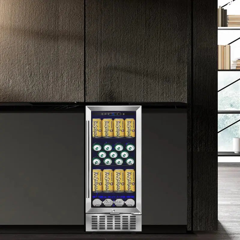 15" Beverage Cooler - Versatile Freestanding or Built-In Beverage Cabinet, Stores 100 Regular Beverage Cans, Advanced Cooling System, Energy-Efficient, Perfect for Drink and Wine | Fridge.com