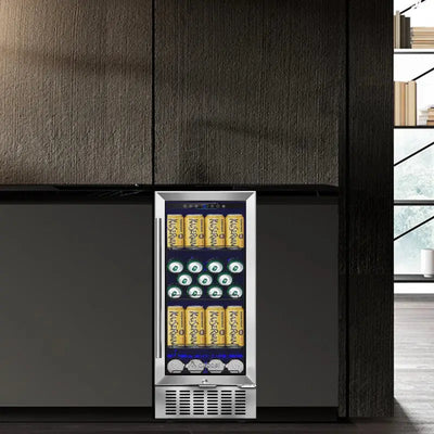 15" Beverage Cooler - Versatile Freestanding or Built-In Beverage Cabinet, Stores 100 Regular Beverage Cans, Advanced Cooling System, Energy-Efficient, Perfect for Drink and Wine | Fridge.com