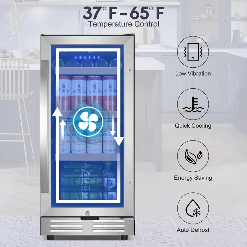 15" Beverage Refrigerator 130 Can Built-In Beer Cooler with Two Handle and Reversible Hinge | Fridge.com