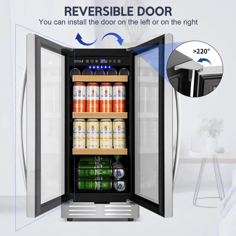 15" Beverage Refrigerator 130 Can Built-In Beer Cooler with Two Handle and Reversible Hinge | Fridge.com