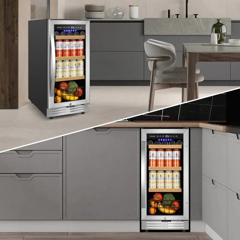 15" Beverage Refrigerator 130 Can Built-In Beer Cooler with Two Handle and Reversible Hinge | Fridge.com