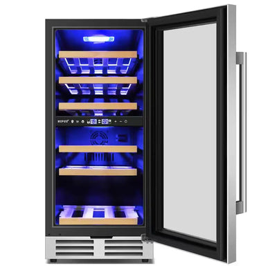 15" Dual Zone 30-Bottle Cellar Cooling Unit Built-In and Freestanding Wine Cooler in Blue LED 2 Handles Stainless Steel | Fridge.com