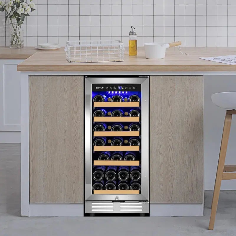 15" Wine Premium Refrigerator 30 Bottle Built-In Wine Cooler with Two Handle & Reversible Hinge | Fridge.com