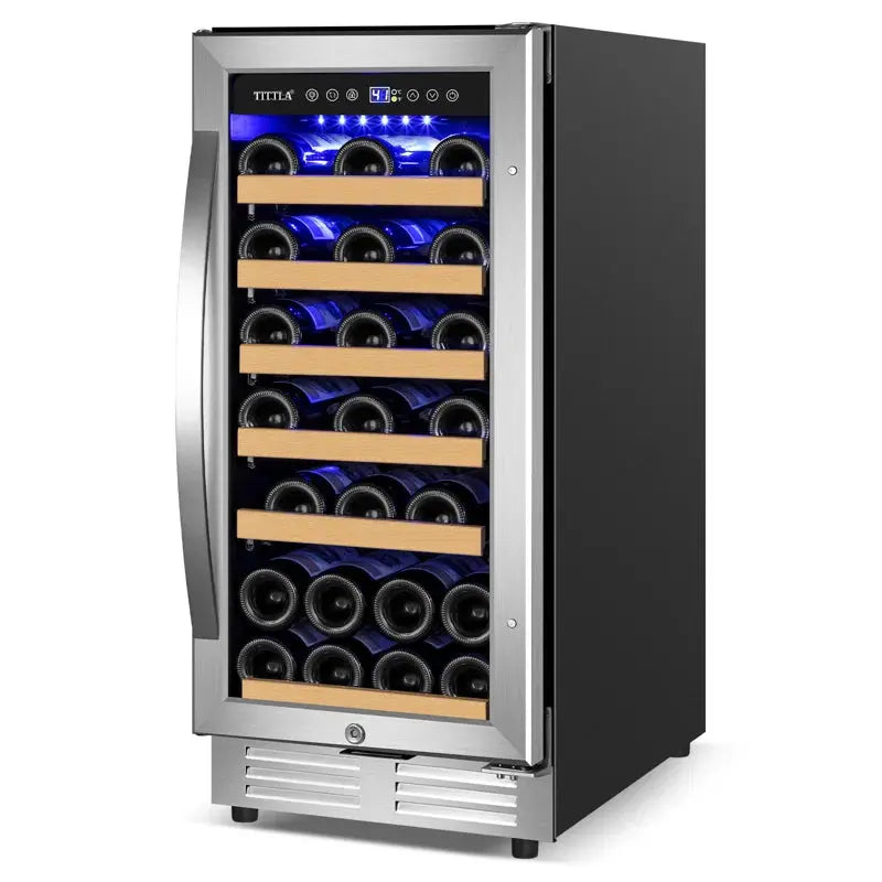 15" Wine Premium Refrigerator 30 Bottle Built-In Wine Cooler with Two Handle & Reversible Hinge | Fridge.com