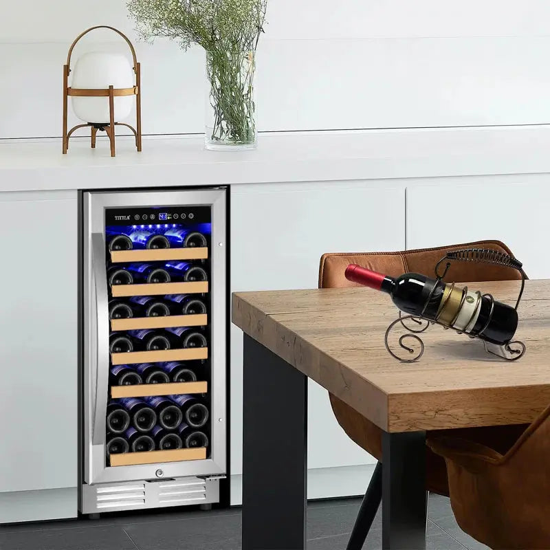 15" Wine Premium Refrigerator 30 Bottle Built-In Wine Cooler with Two Handle & Reversible Hinge | Fridge.com