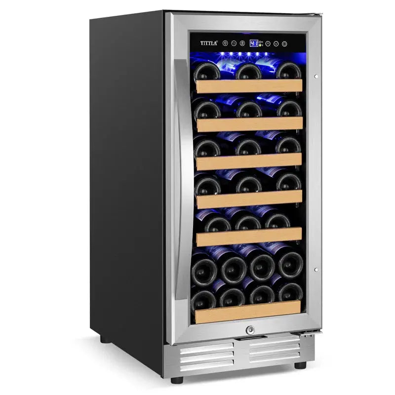 15" Wine Premium Refrigerator 30 Bottle Built-In Wine Cooler with Two Handle & Reversible Hinge | Fridge.com