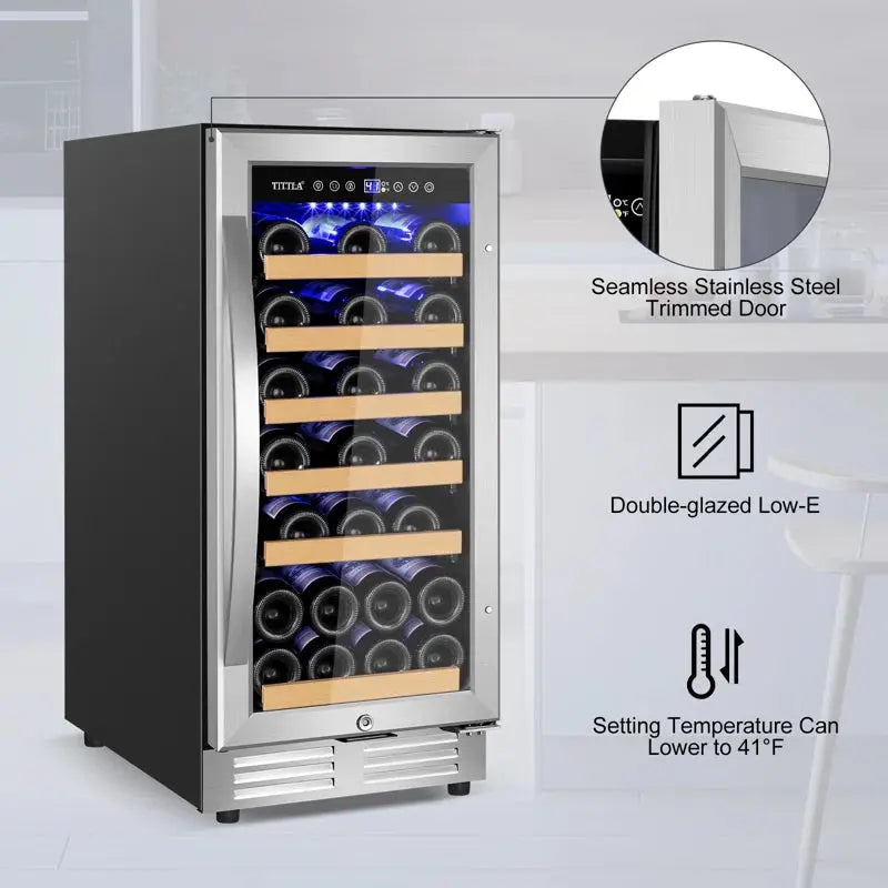 15" Wine Premium Refrigerator 30 Bottle Built-In Wine Cooler with Two Handle & Reversible Hinge | Fridge.com