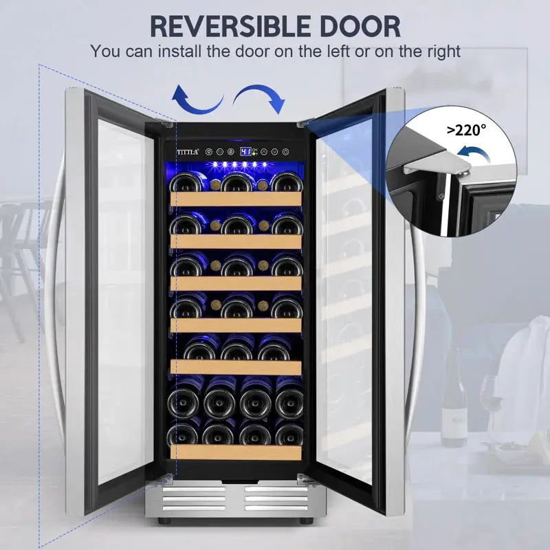 15" Wine Premium Refrigerator 30 Bottle Built-In Wine Cooler with Two Handle & Reversible Hinge | Fridge.com