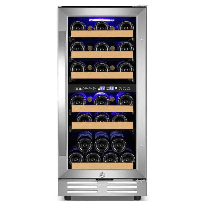 15" Wine Premium Refrigerator 30 Bottle Dual Zone Wine Cooler with Two Handle and Reversible Hinge | Fridge.com