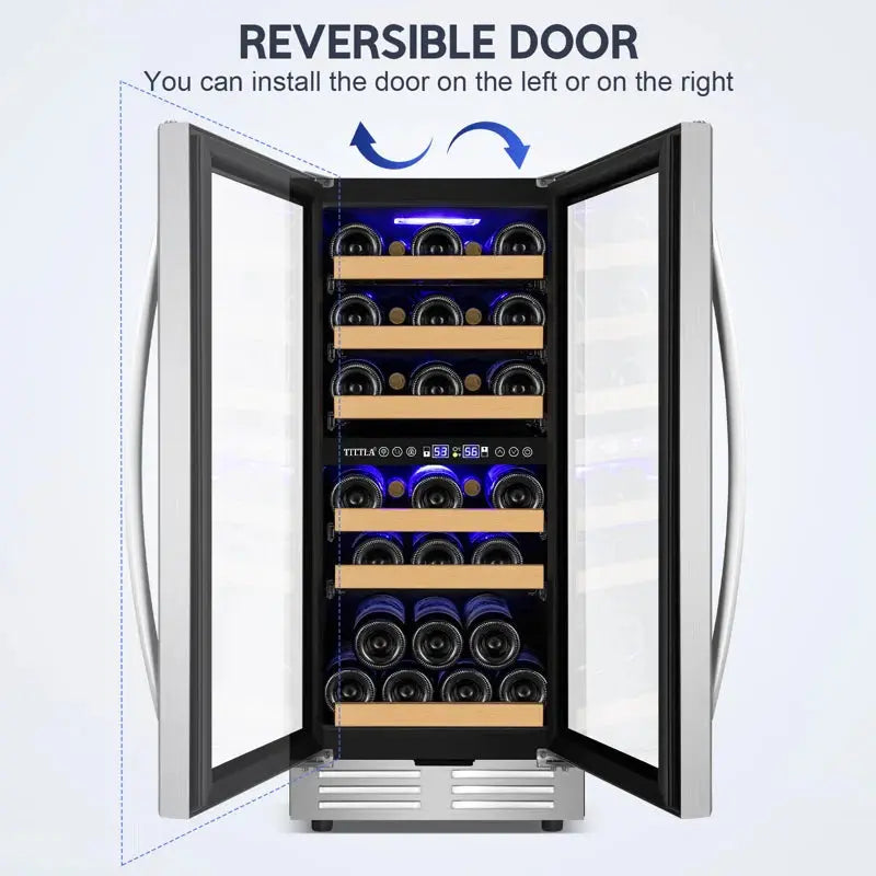 15" Wine Premium Refrigerator 30 Bottle Dual Zone Wine Cooler with Two Handle and Reversible Hinge | Fridge.com