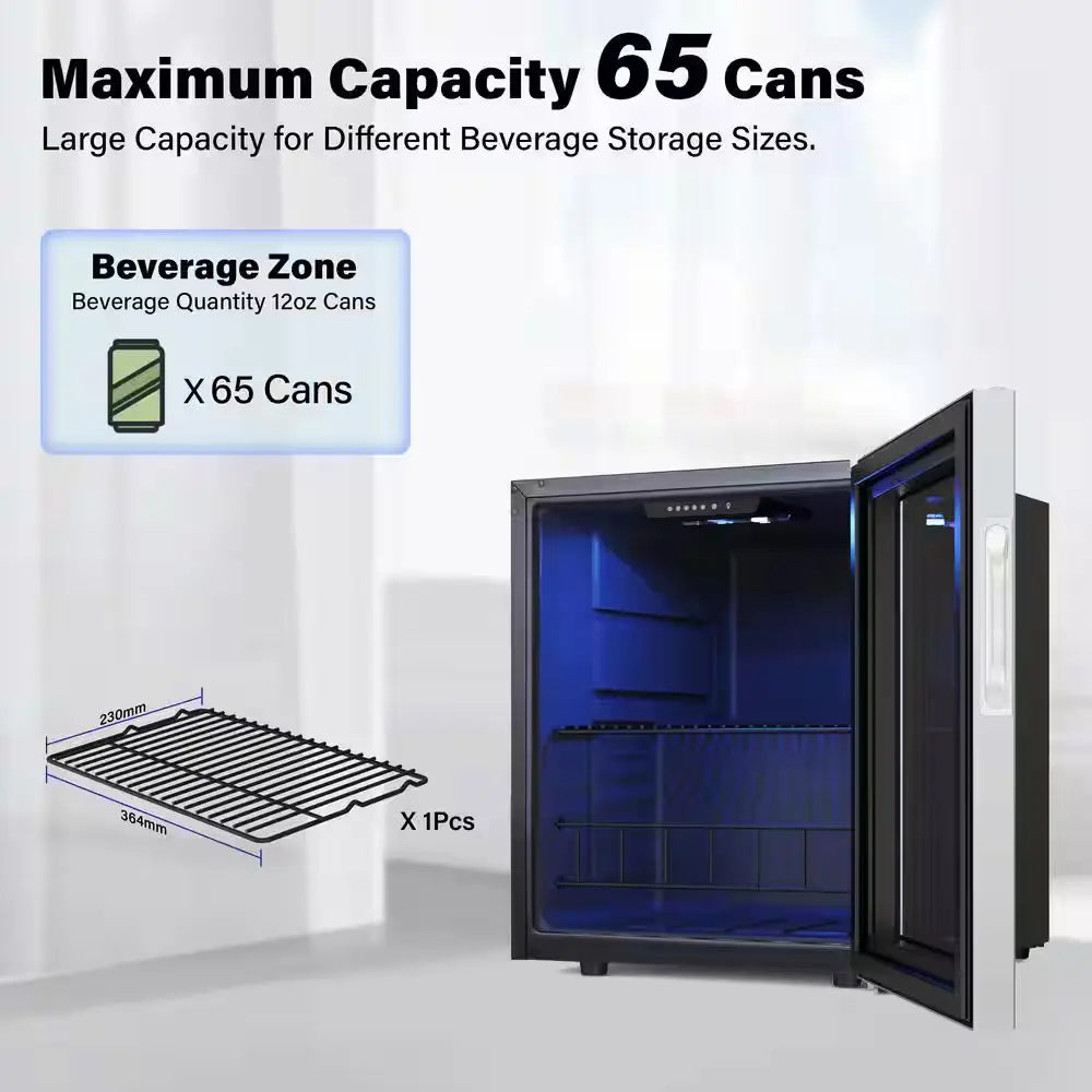 16.9 In. Single Zone 65-Cans Freestanding Compressor Beverage Cooler Refrigerator Fridge in Stainless Steel Frost Free | Fridge.com