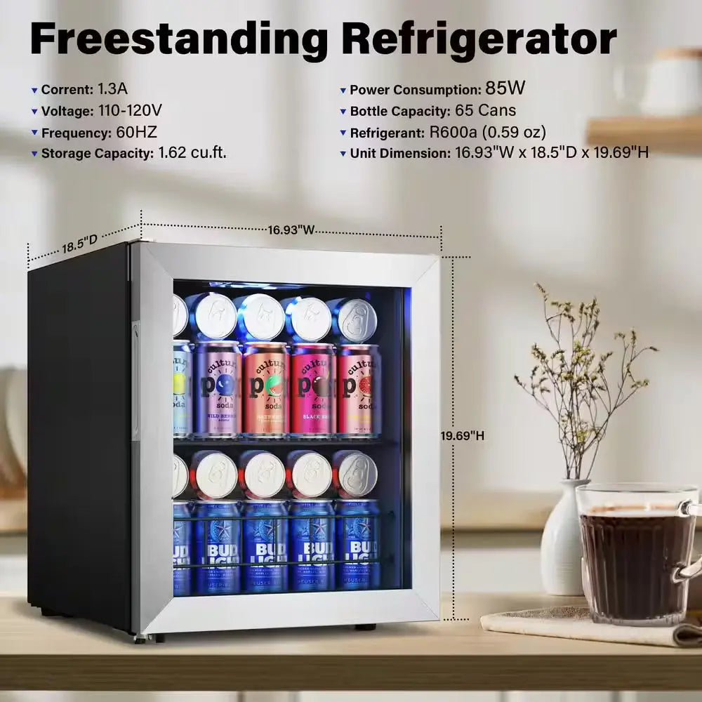 16.9 In. Single Zone 65-Cans Freestanding Compressor Beverage Cooler Refrigerator Fridge in Stainless Steel Frost Free | Fridge.com