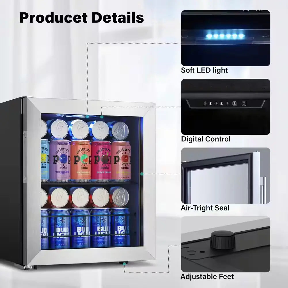 16.9 In. Single Zone 65-Cans Freestanding Compressor Beverage Cooler Refrigerator Fridge in Stainless Steel Frost Free | Fridge.com