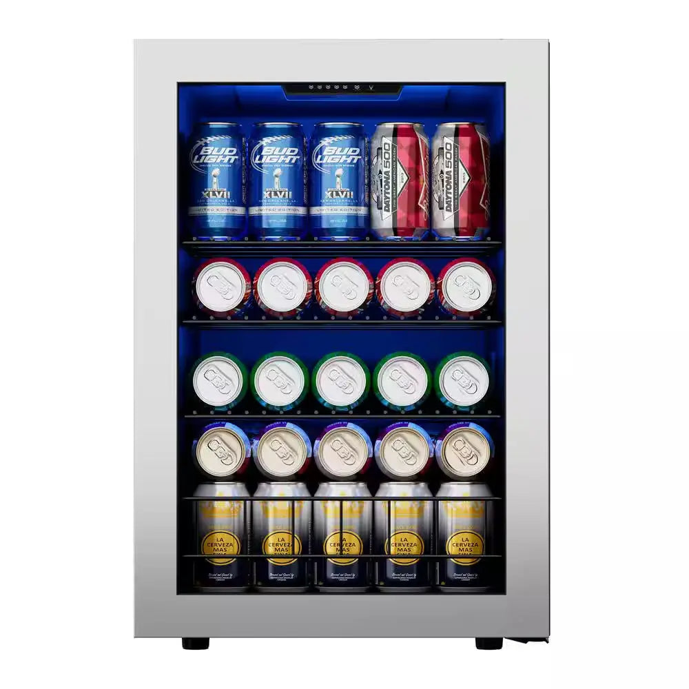 16.9 In. Single Zone 82-Cans Beverage Cooler Freestanding Compressor Frost Free Refrigerator Fridge in Stainless Steel | Fridge.com