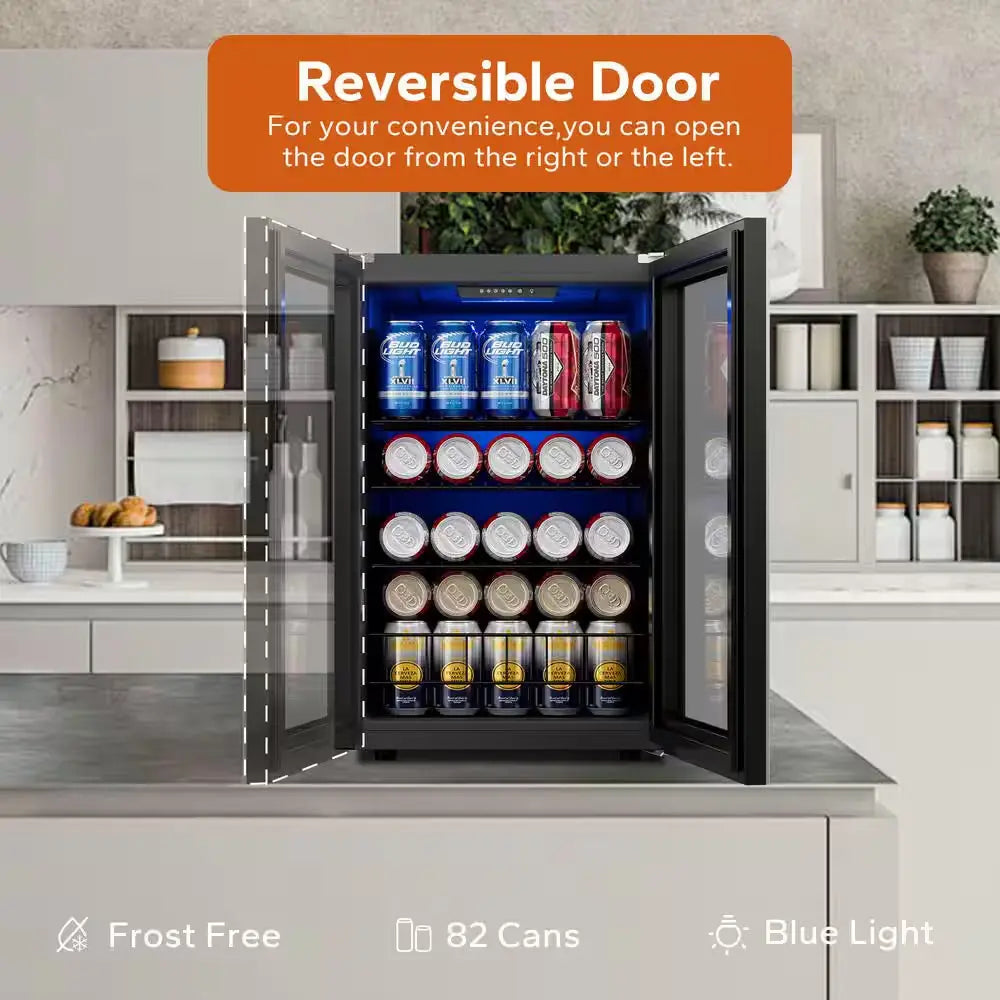 16.9 In. Single Zone 82-Cans Beverage Cooler Freestanding Compressor Frost Free Refrigerator Fridge in Stainless Steel | Fridge.com