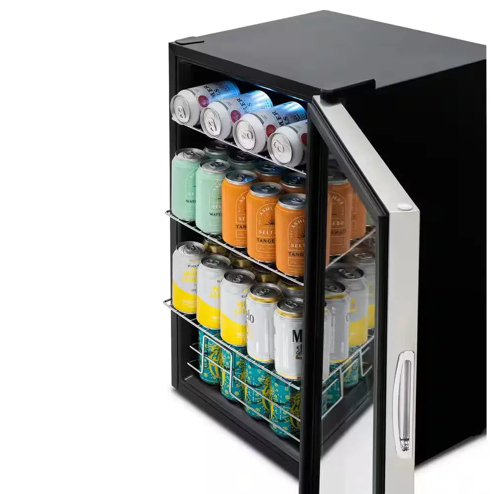 17 In. 100 (12 Oz.) Can Beverage Cooler with Glass Door in Stainless Steel | Fridge.com