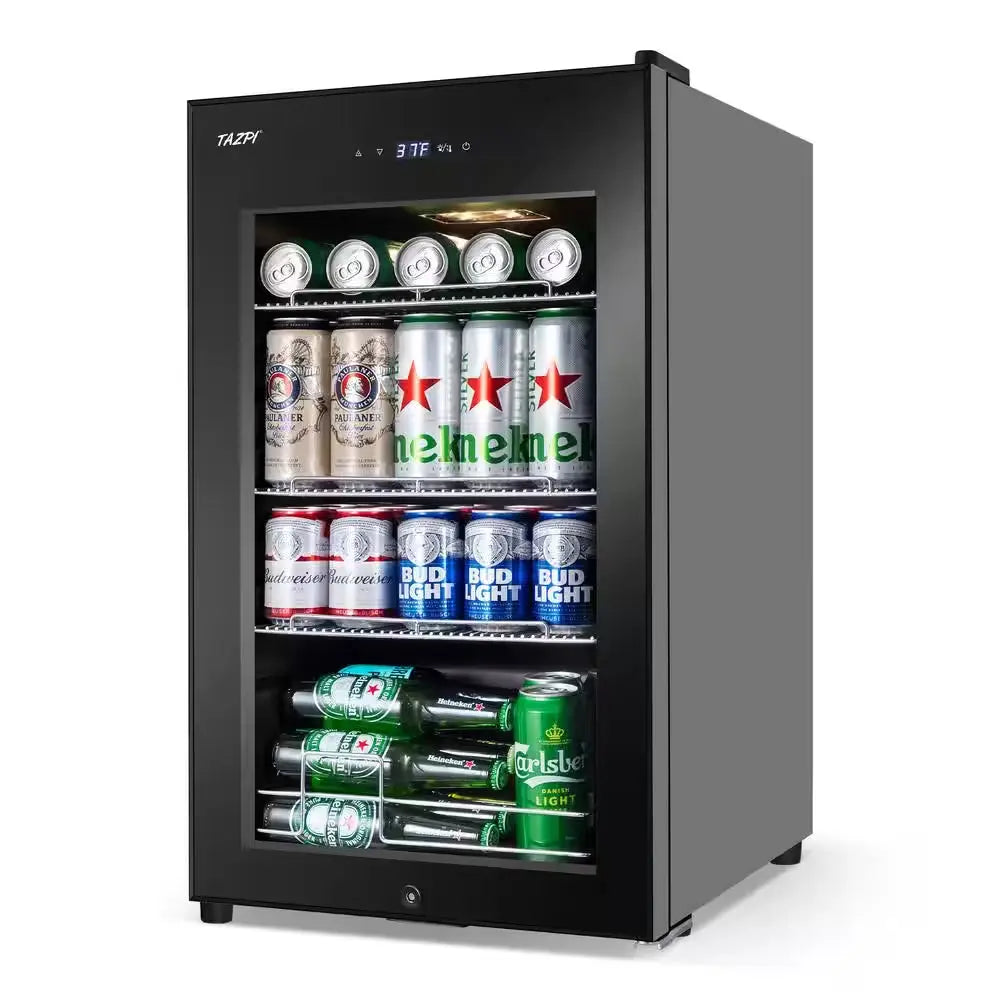 17 In. 101 (12 Oz.) Cans Freestanding Frost-Free Beverage Cooler Refrigerator Fridge with Door Lock, Black | Fridge.com