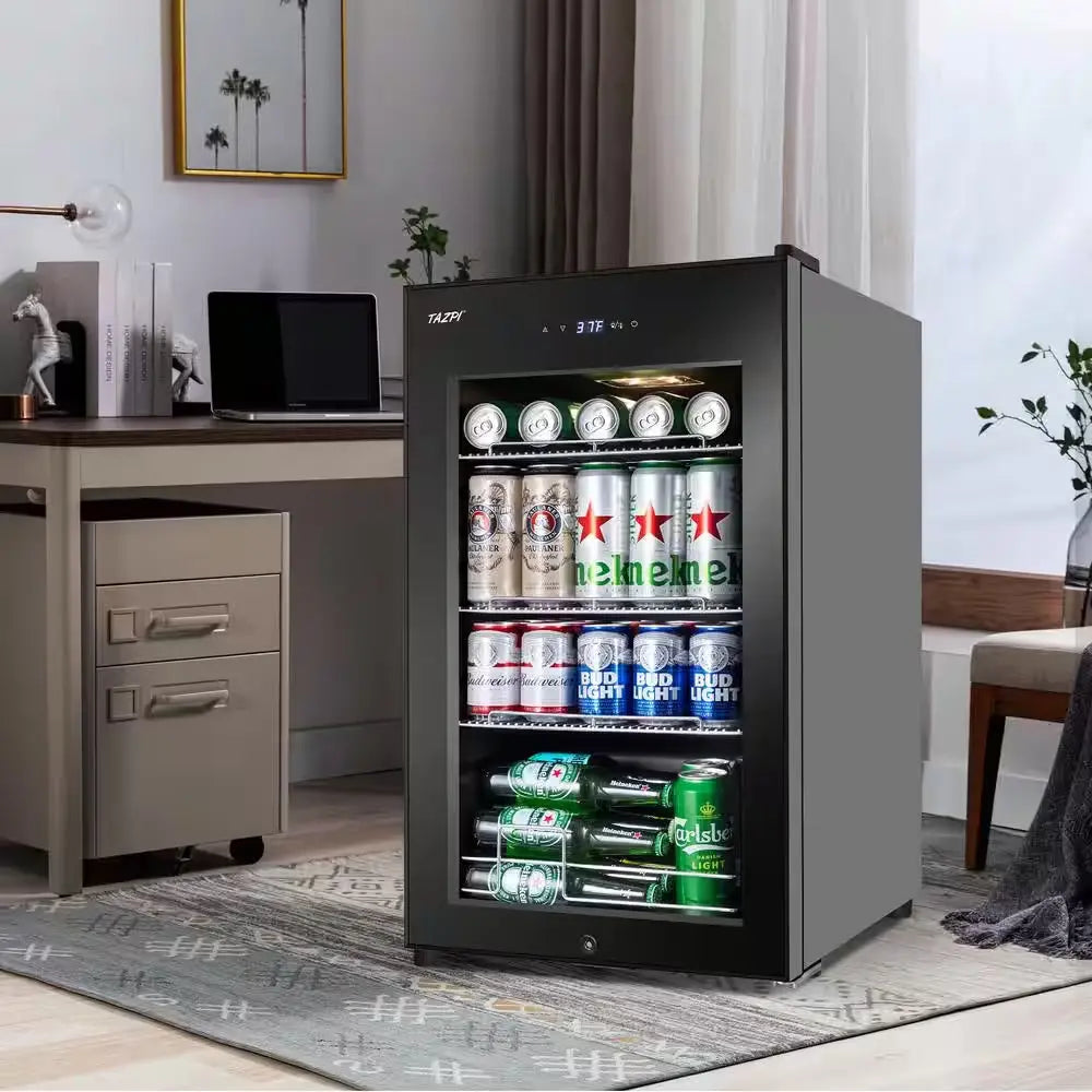 17 In. 101 (12 Oz.) Cans Freestanding Frost-Free Beverage Cooler Refrigerator Fridge with Door Lock, Black | Fridge.com