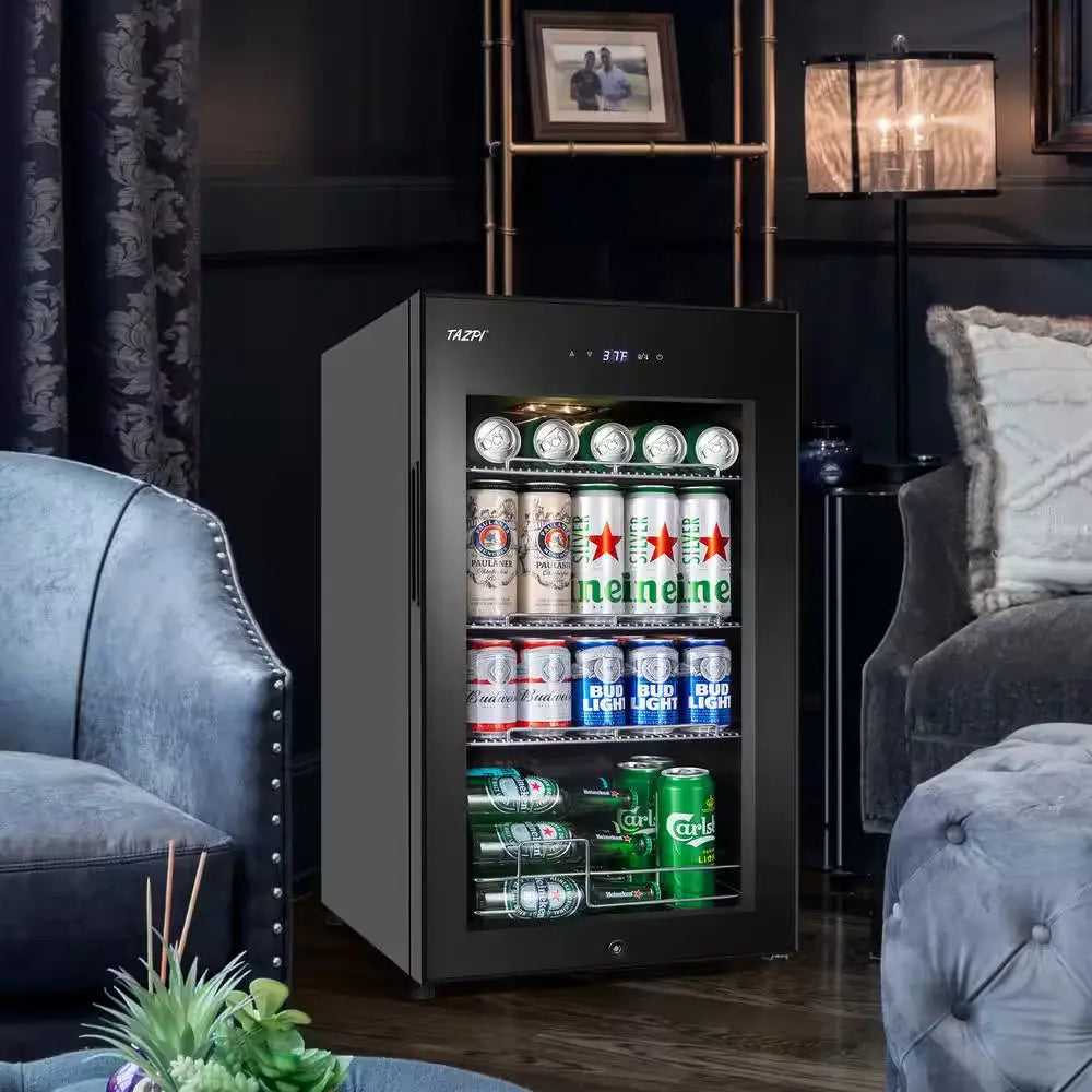 17 In. 101 (12 Oz.) Cans Freestanding Frost-Free Beverage Cooler Refrigerator Fridge with Door Lock, Black | Fridge.com