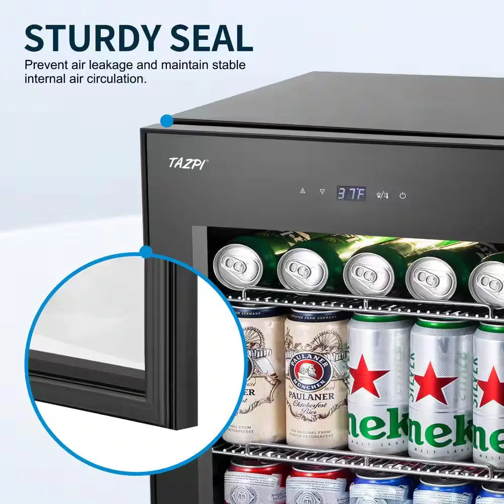 17 In. 101 (12 Oz.) Cans Freestanding Frost-Free Beverage Cooler Refrigerator Fridge with Door Lock, Black | Fridge.com