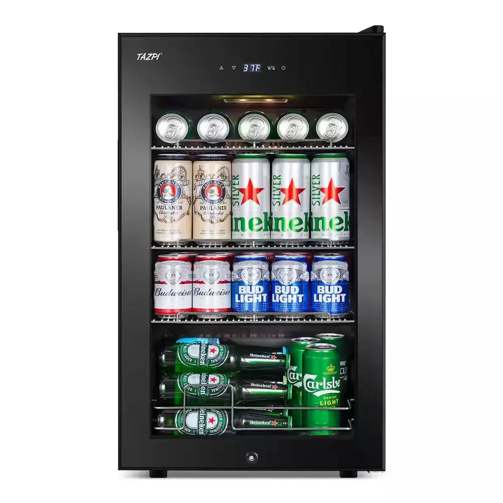 17 In. 101 (12 Oz.) Cans Freestanding Frost-Free Beverage Cooler Refrigerator Fridge with Door Lock, Black | Fridge.com