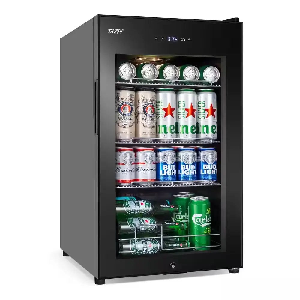 17 In. 101 (12 Oz.) Cans Freestanding Frost-Free Beverage Cooler Refrigerator Fridge with Door Lock, Black | Fridge.com