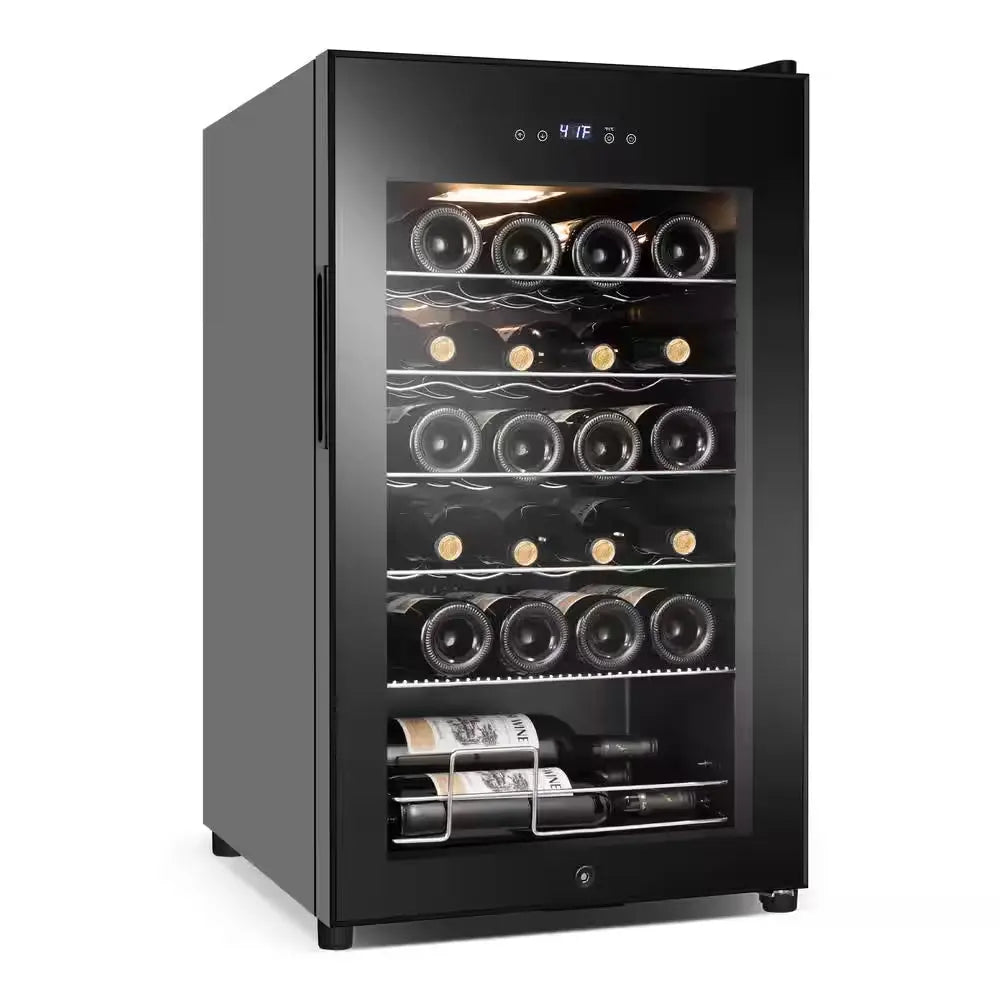 17 In. Wine Cooler 24-Bottle Freestanding Wine Cooler Fridge with Lock and Temperature Memory, Black | Fridge.com