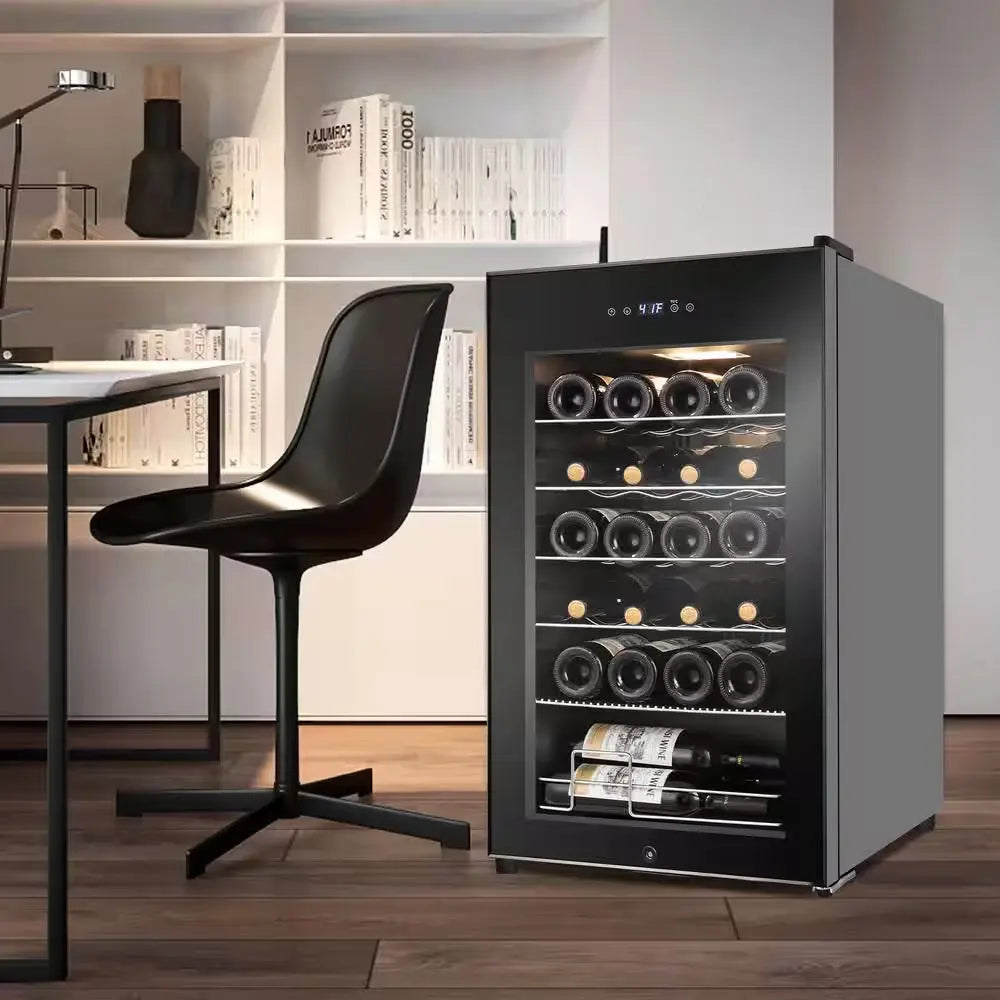 17 In. Wine Cooler 24-Bottle Freestanding Wine Cooler Fridge with Lock and Temperature Memory, Black | Fridge.com