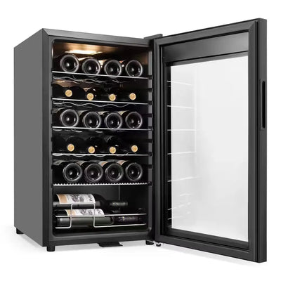 17 In. Wine Cooler 24-Bottle Freestanding Wine Cooler Fridge with Lock and Temperature Memory, Black | Fridge.com