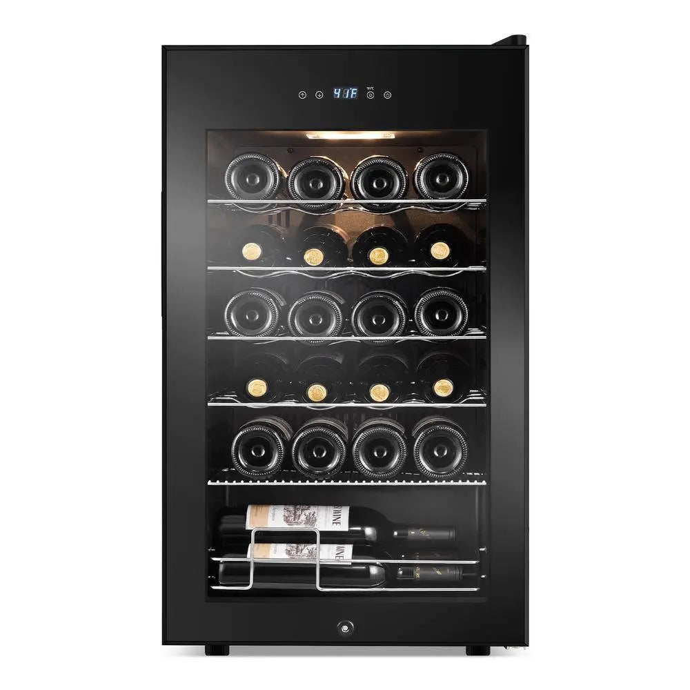 17 In. Wine Cooler 24-Bottle Freestanding Wine Cooler Fridge with Lock and Temperature Memory, Black | Fridge.com