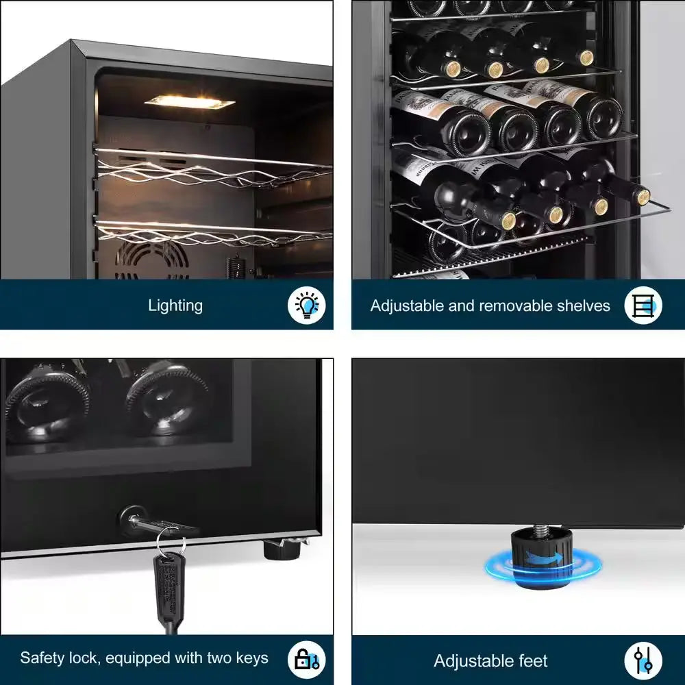 17 In. Wine Cooler 24-Bottle Freestanding Wine Cooler Fridge with Lock and Temperature Memory, Black | Fridge.com