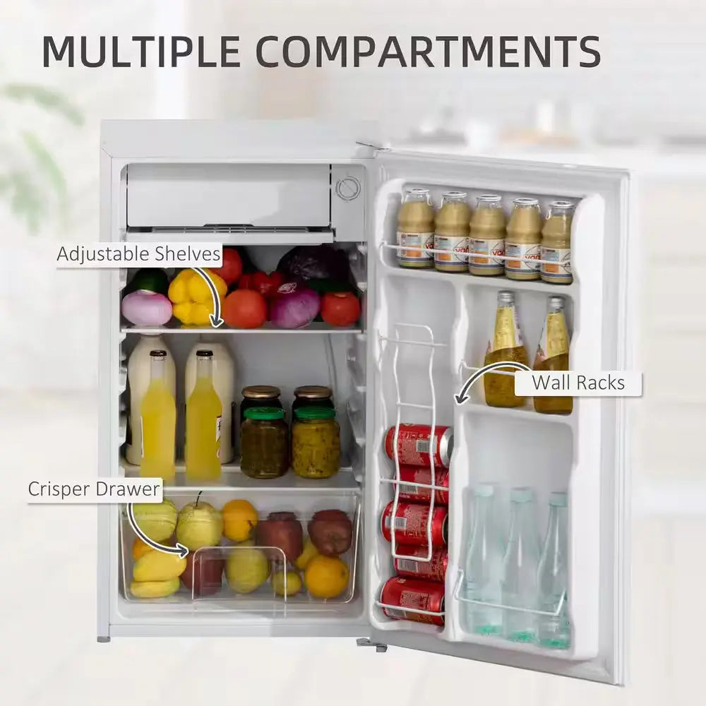 17.5 In. 3.2 Cu. Ft Mini Refrigerator with Freezer in White Reversible Door Adjustable Shelf and Thermostat | Fridge.com