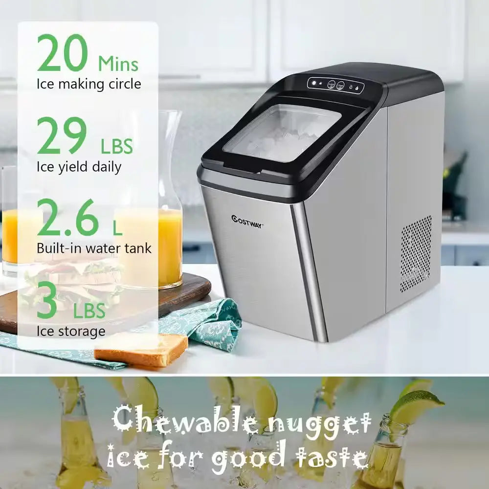 18 In. 29 Lb. Nugget Portable Ice Maker Machine Countertop Chewable Ice Maker Self-Cleaning | Fridge.com