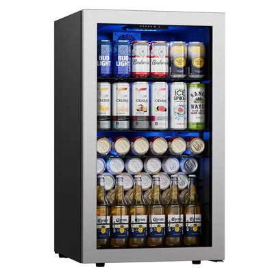 18.8 In. Single Zone 142-Can Beverage Cooler Freestanding Refrigerator Frost Free Tempered Glass Door in Stainless Steel | Fridge.com