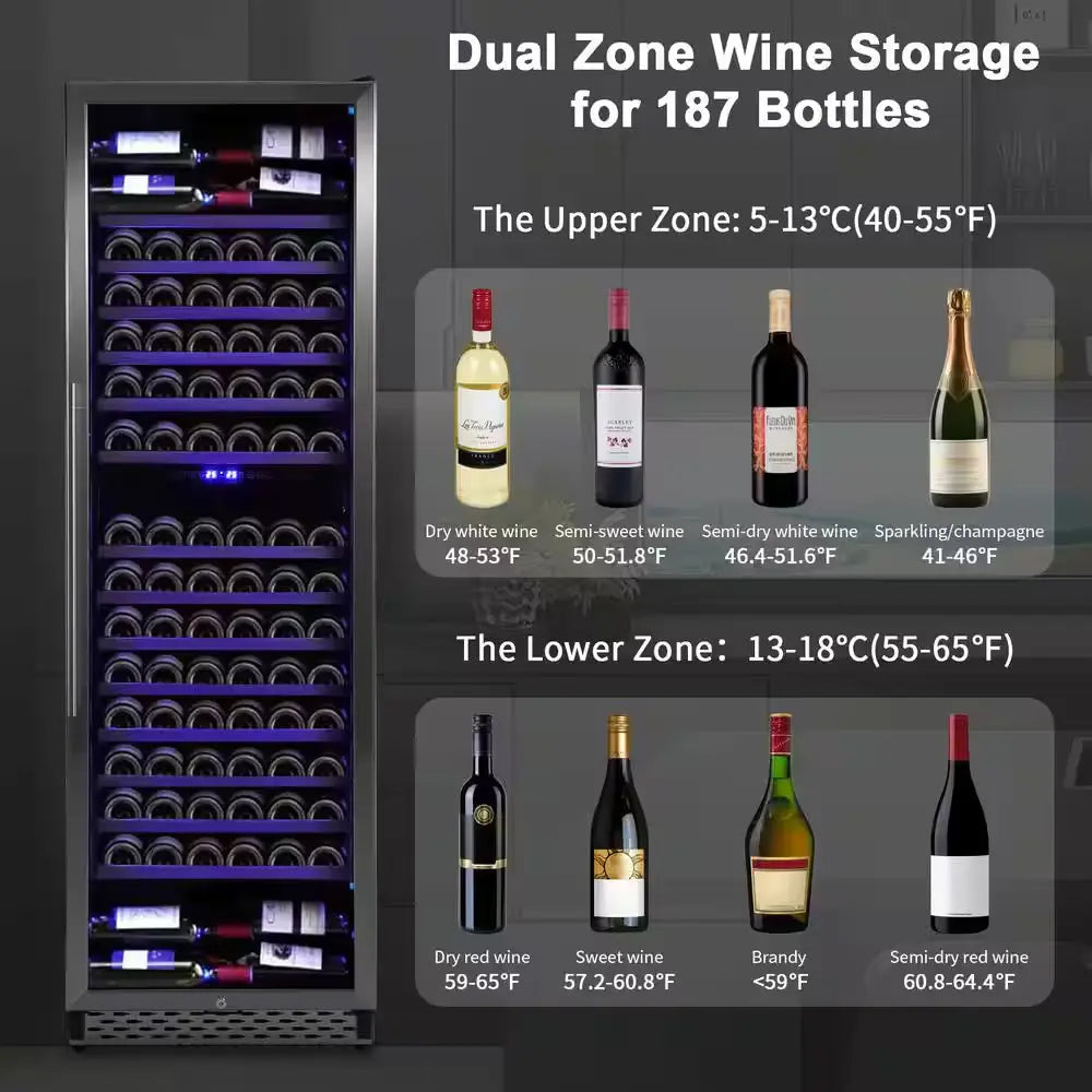 189-Bottle Wine Cooler Refrigerator, Dual Zone Wine Fridge with Glass Door | Fridge.com