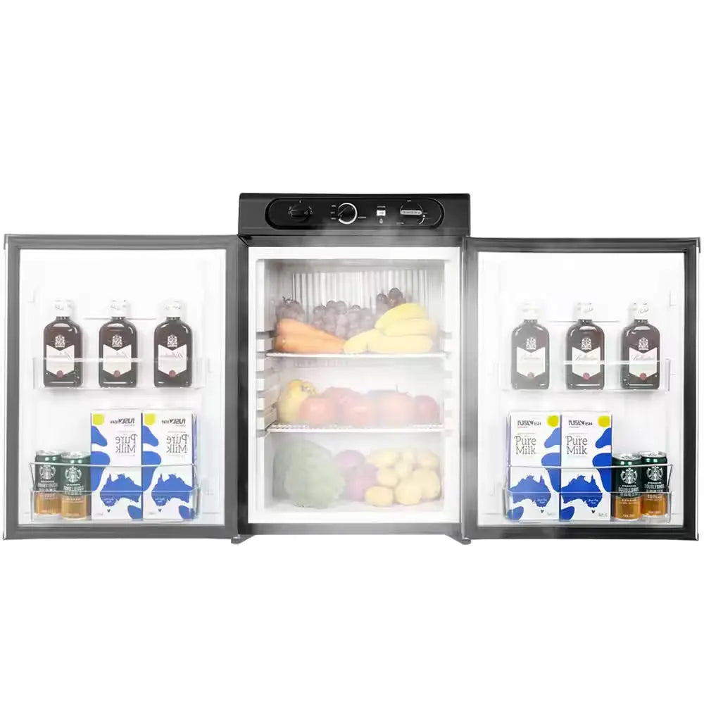 19 In. 2.1 Cu. Ft. Mini Refrigerator in Black, Silver Camper Gas Refrigerator 120V Quiet Outdoor Camper RV Fridge | Fridge.com